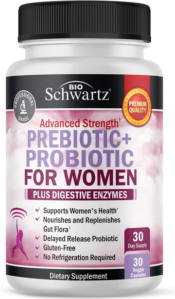 Prebiotics And Probiotics For Women - For Gut, Vaginal And Immune Health Support With Black Cohosh And Red Clover - Whole Food Digestive Enzymes Capsules, Lactobacillus Probiotic Supplement, 30 Count