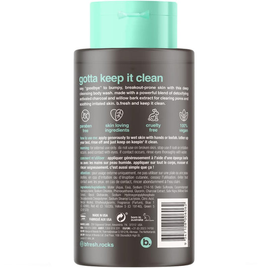 B.Tan B.Fresh Eucalyptus Body Wash | Keepin' It Clean - Deep Cleansing Detox Body Wash W/Activated Charcoal, Cruelty Free, Paraben Free, Skin Loving Ingredients, 16 Fl Oz