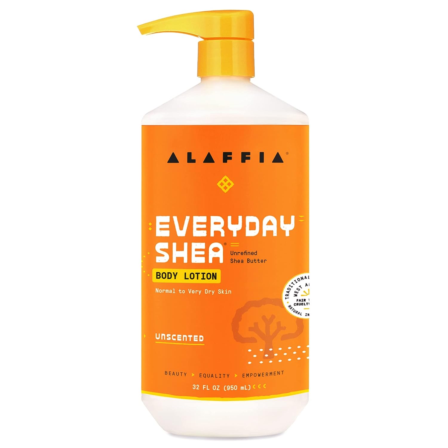 Alaffia EveryDay Shea Body Lotion - Normal to Very Dry Skin, Moisturizing Support for Hydrated, Soft, and Supple Skin with Shea Butter and Lemongrass, Fair Trade, Unscented, 32 Fl Oz