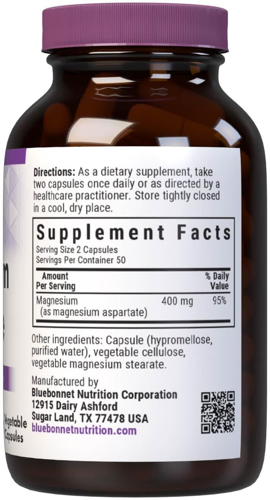 Bluebonnet Nutrition Magnesium Aspartate 400Mg, 100 Vegetable Capsules