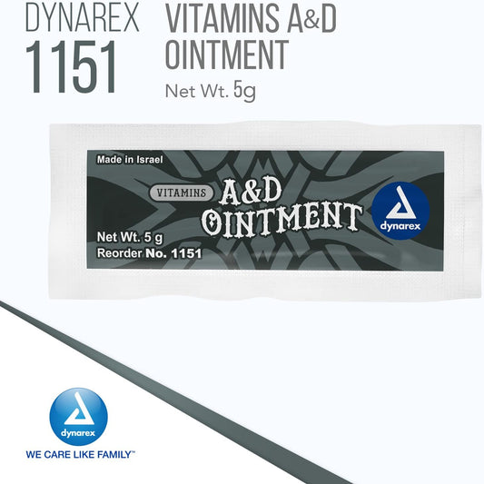 Dynarex Vitamins A&D Ointment Without Lanolin - Vitamin A And D Ointment Protectant For Minor Cuts, Burns, Diaper Rash & Dry Skin - 1 Box - 144 Packets/Box - 5G Packets (Packaging May Differ)