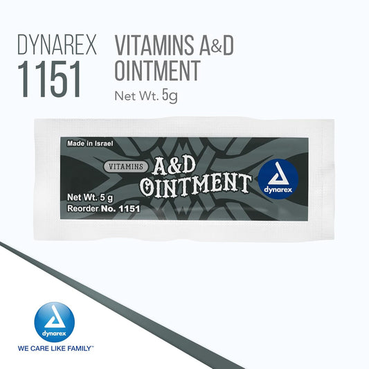 Dynarex 1151 Vitamins A&D Ointment Without Lanolin, Vitamin A And D Ointment Protectant For Minor Cuts, Burns, Diaper Rash & Dry Skin, 5G Packet, 144 Count (Pack Of 6) (Packaging May Differ)