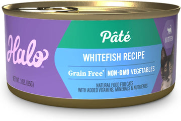 Halo Kitten Grain Free Wet Cat Food Pate, Whitefish Recipe, Healthy Cat Food With Real, Whole Whitefish, 3Oz Can (Pack Of 12)(Packaging May Vary)