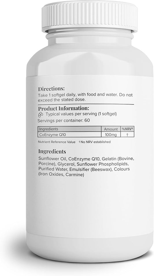 Hey Nutrition Coenzyme Q10 Supplement - 100Mg Of Premium Ubiquinone - Boosts Antioxidant Enzymes - Contributes Nutrition For Vital Organs - Non-Gmo & Pesticide-Free - Uk Manufactured - 60 Softgels