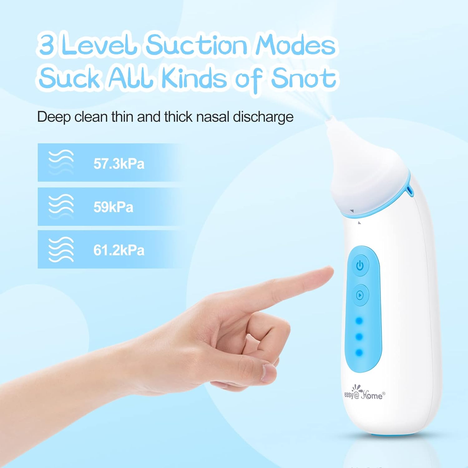 Easy@Home Baby Electric Nasal Aspirator: USB Rechargeable Baby Nose Sucker with Night Light Adjustable Suction Level 2 Silicone Suction Nozzles for Baby Nose Cleaner ENA102 : Baby