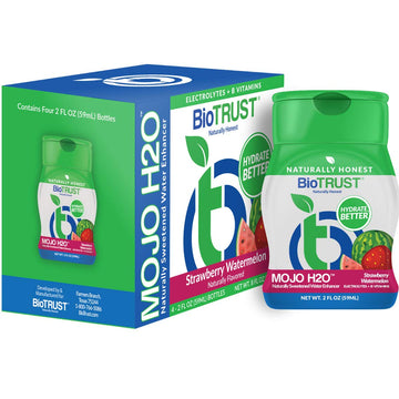 Biotrust Mojo H2O Natural Water Enhancer Drops, B Vitamins And Electrolytes, Sugar-Free, Zero Calories, Naturally Flavored & Sweetened (Strawberry Watermelon, 4 Pk)