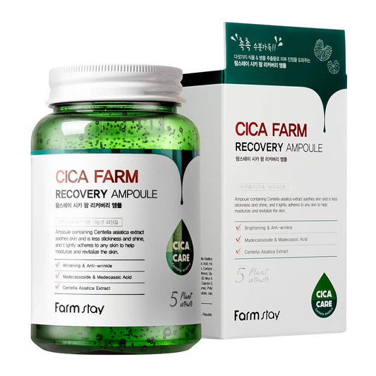 Farmstay Cica Farm Recovery Ampoule 8.45 Fl Oz/ 250Ml, Hydrating, Calming Gel Ampoule With Vitamin Capsules