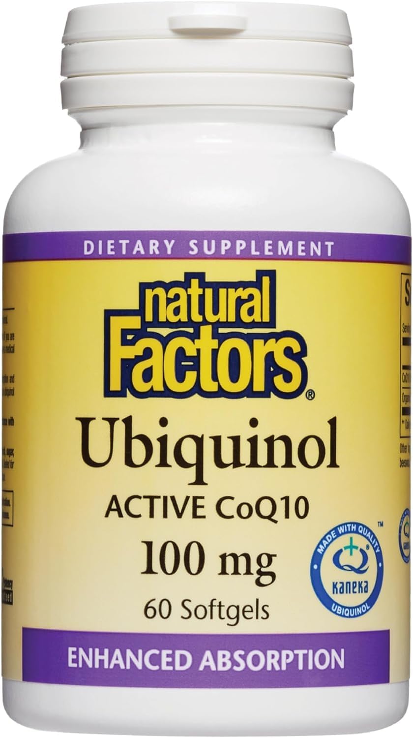 Natural Factors Ubiquinol Active Coq10 100 Mg, High-Absorption Coenzyme Q10 Supplement For Energy, Heart And Cognitive Support, 100Mg, 60 Softgels