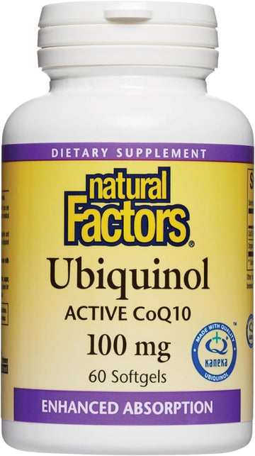 Natural Factors Ubiquinol Active Coq10 100 Mg, High-Absorption Coenzyme Q10 Supplement For Energy, Heart And Cognitive Support, 100Mg, 60 Softgels