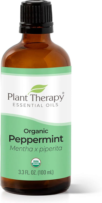 Plant Therapy Organic Peppermint Essential Oil 100% Pure, Usda Certified Organic, Undiluted, Natural Aromatherapy, For Diffusion, Skin, Hair, Therapeutic Grade 100 Ml (3.3 Oz)