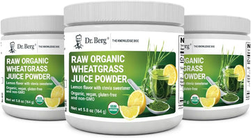 Dr. Berg's Raw Wheatgrass Juice Powder (60 Servings) - USDA Certified Organic Wheatgrass Powder w/ Chlorophyll, Trace Minerals & Natural Enzymes - Ultra-Concentrated - Lemon Flavor w/ Stevia 3 Pack