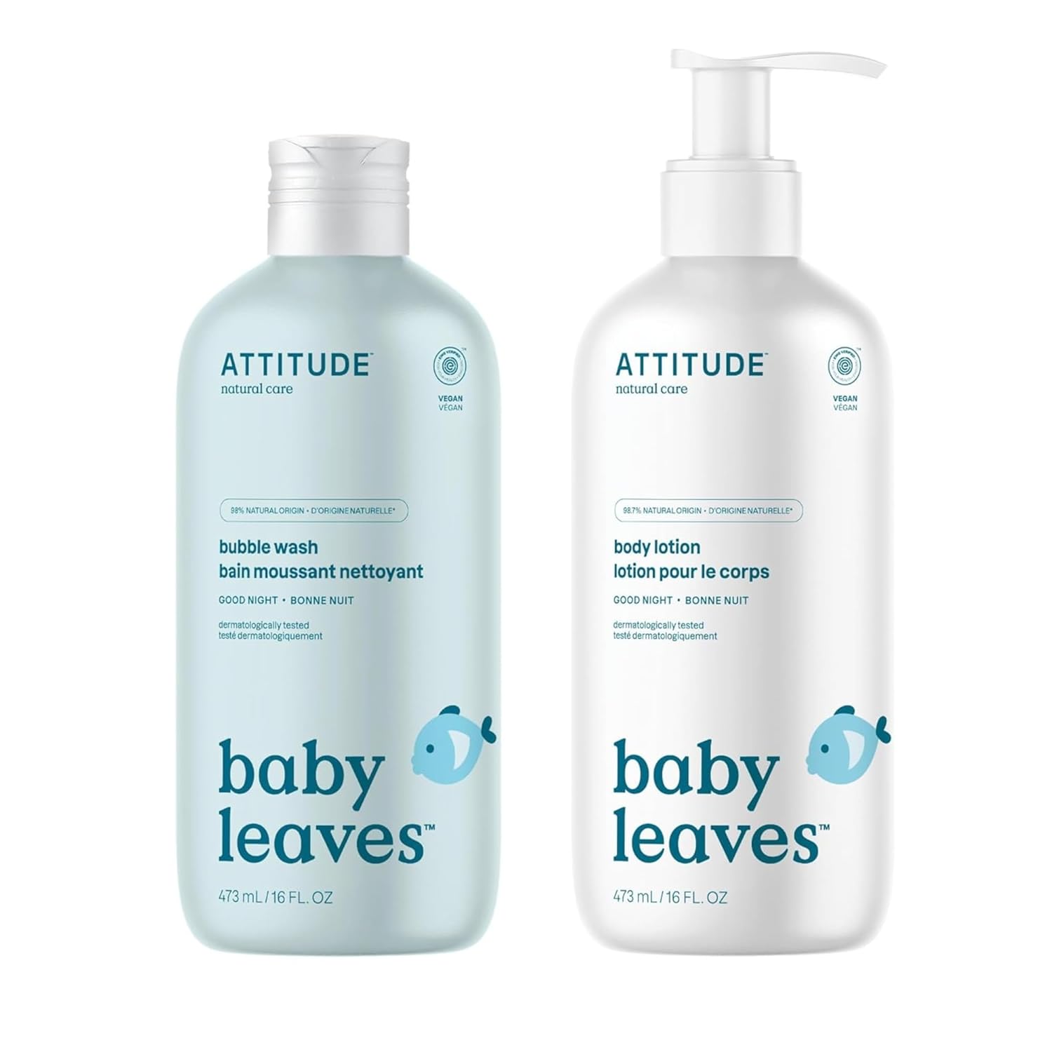 Bundle Of Attitude Bubble Body Wash For Baby And Body Lotion For Baby, Ewg Verified, Dermatologically Tested, Plant And Mineral-Based, Vegan, Good Night, 16 Fl Oz