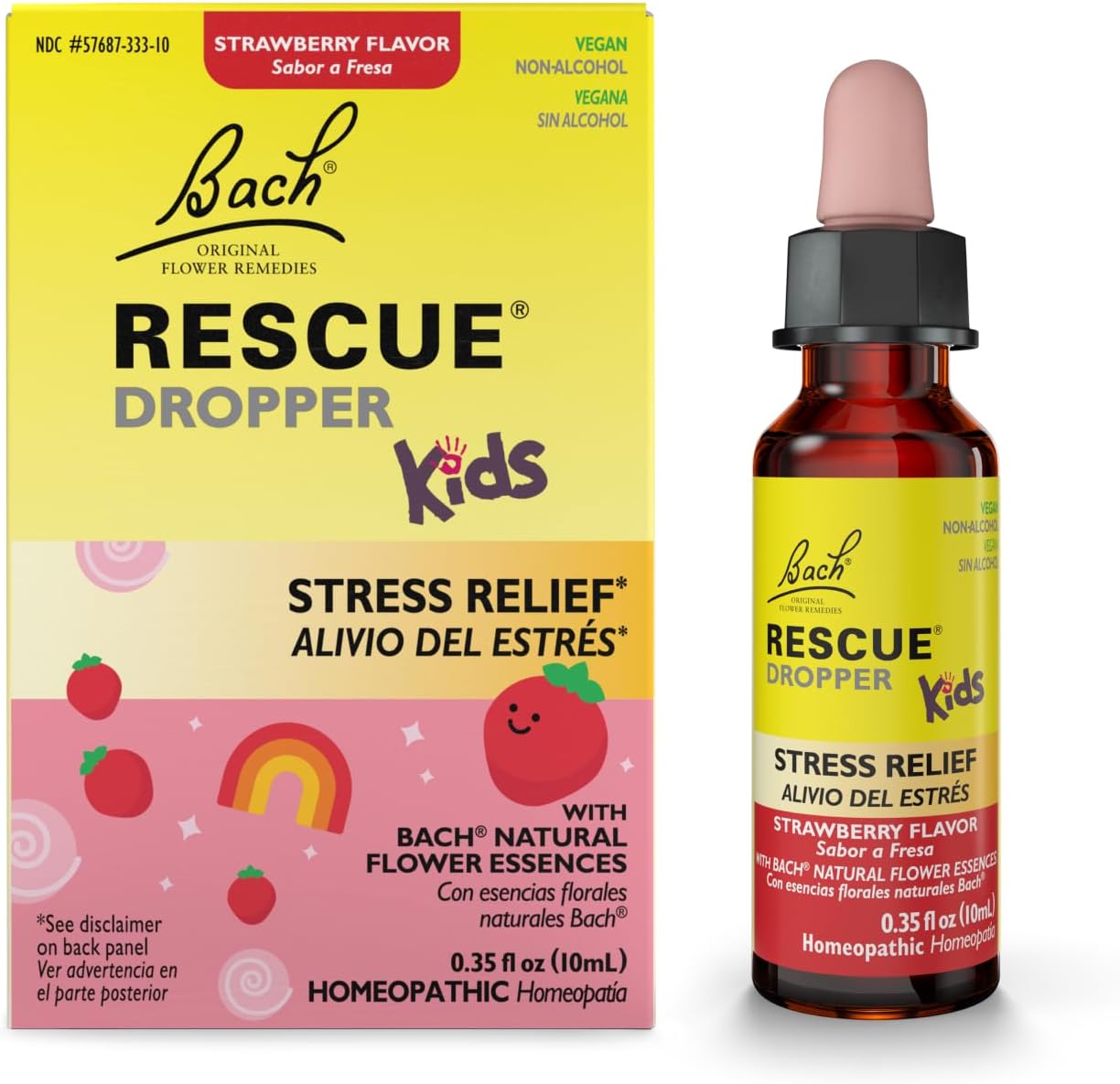 Bach Rescue Kids Dropper, Natural Strawberry Flavor, Stress Relief For Children, Calming Aid, Homeopathic, Flower Essences, 10Ml
