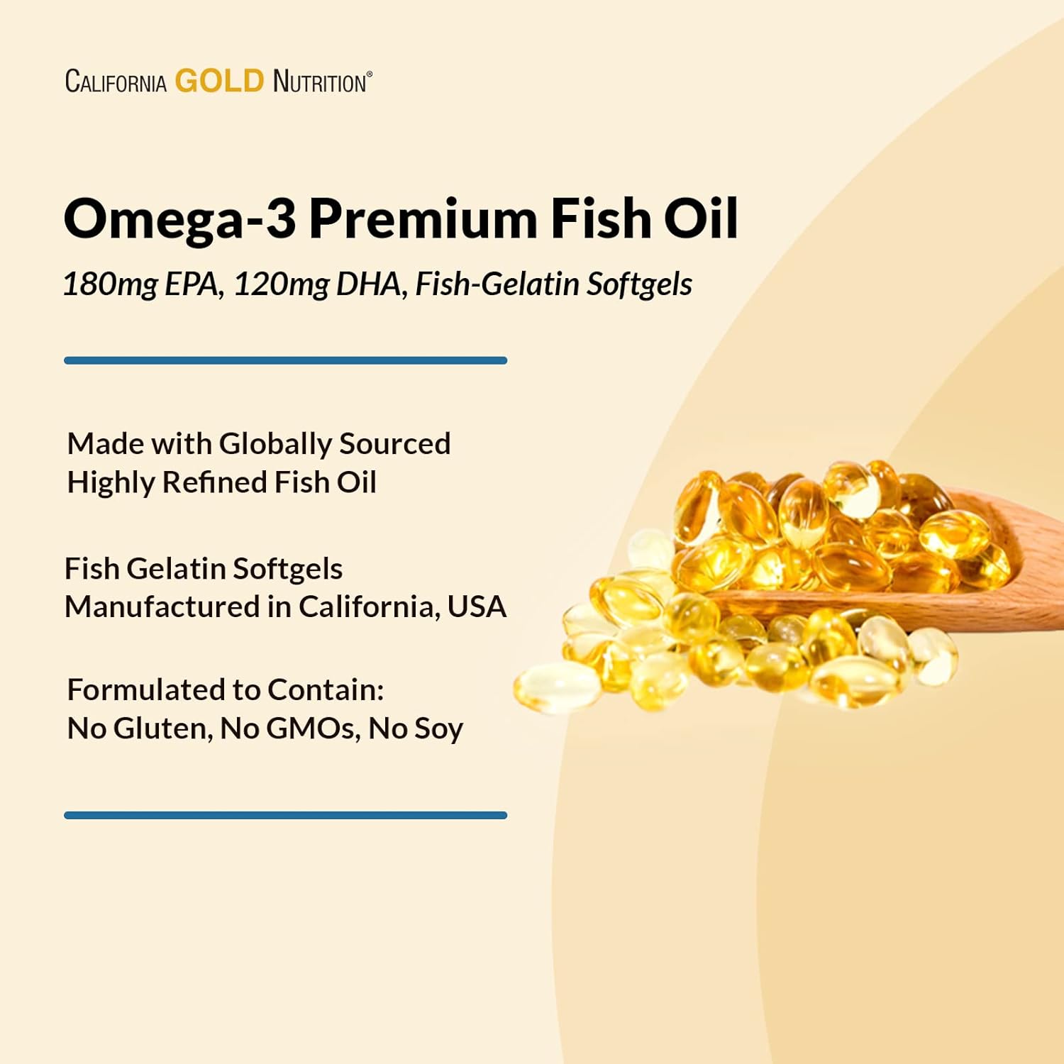 Omega-3 Premium Fish Oil by California Gold Nutrition, Concentrated Fo