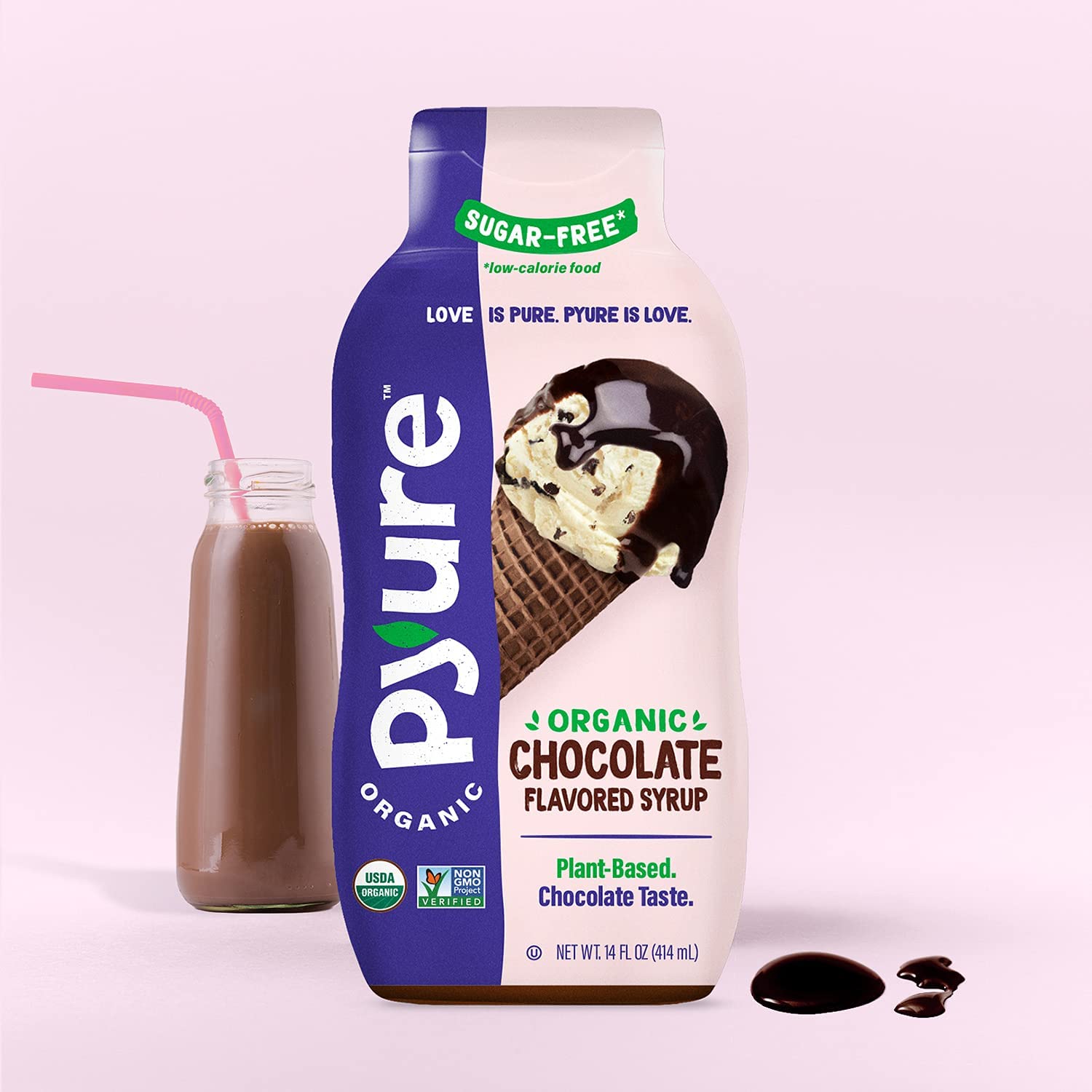 Pyure Organic Chocolate Flavored Syrup, Zero Sugar, 1 Net Carb Keto Syrup, Gluten-Free, Organic Plant-Based Sugar Free Chocolate Syrup for Vegan Keto Friendly Food, 14 Oz : Everything Else