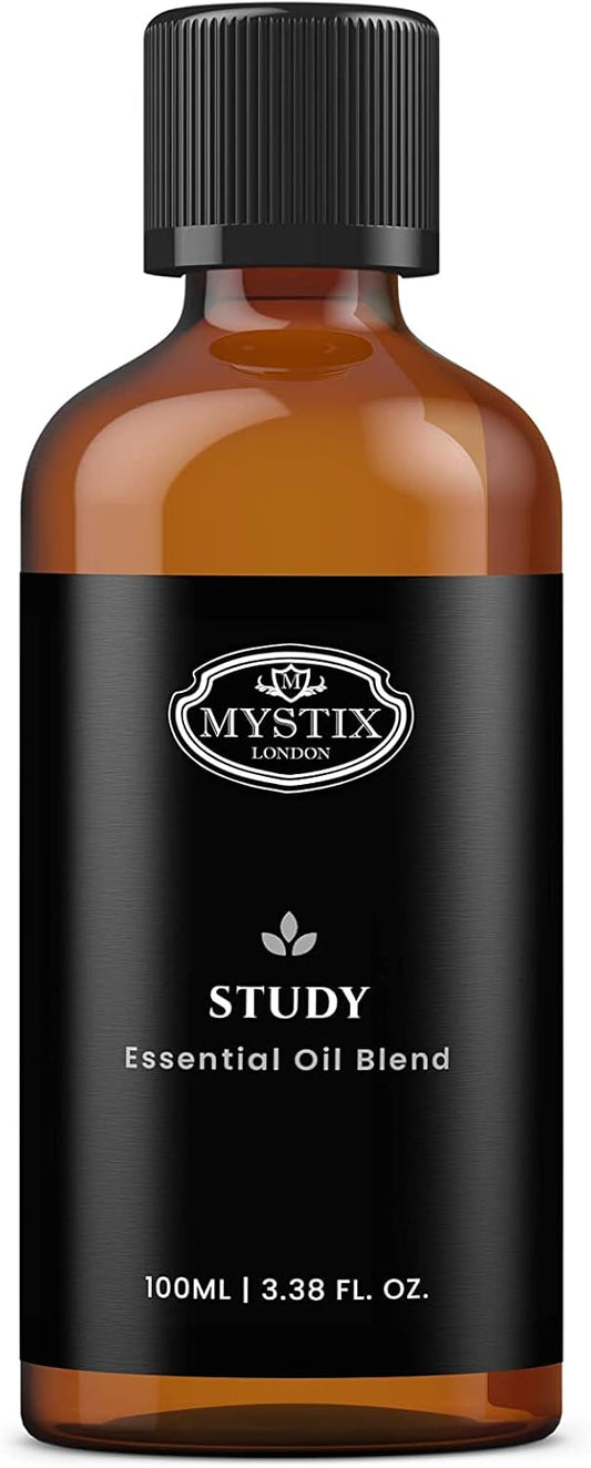 Mystix London | Study Essential Oil Blend 100Ml | Basil | Lemon | Peppermint | Rosemary | Focus Aromatherapy Oil | Sharp Herbal Citrus Fragrance | For Diffusers & Massage | Vegan, Gmo Free