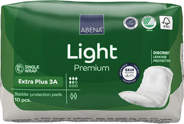 ABENA Light Incontinence Pads, Eco-Labelled Women's Incontinence Pads for Adults, Breathable and Comfortable with Fast Absorption and Protection, Incontinence Pads for Women-Extra Plus 3A,10 PK,White