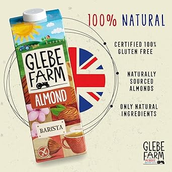 Glebe Farm Gluten Free Barista Almond Milk, Healthy Dairy Free Milk, Unsweetened Milk, Barista Grade Coffee Creamer, With No Added Sugar, Tasty Drink, 6 X 1 Litre