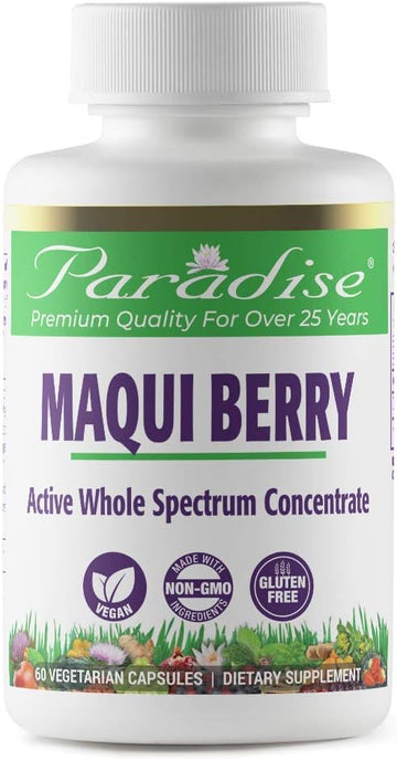 Paradise Herbs Maqui Berry Supplement, Active Whole Spectrum Concentrate, Super Potent, Ultra Pure, Vegan, Non-Gmo, Gluten Free, 60 Vegetarian Capsules