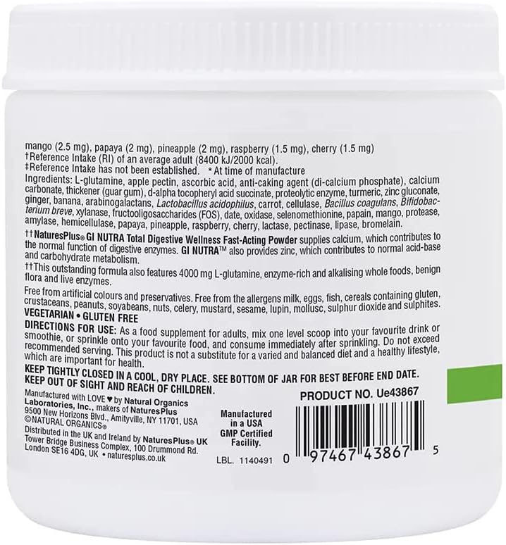 NaturesPlus GI Natural Drink Powder - 6.14 Ounce, Vegetarian Powder - Dietary Supplement for Total Digestive Wellness - Probiotics, Prebiotics, Enzymes - Gluten-Free - 30 Servings