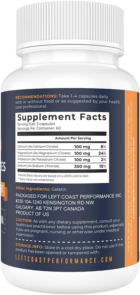 Left Coast Performance Keto Electrolyte Supplement, 180 Capsules. Electrolyte Pills for Ketogenic Diet. Magnesium, Potassium, Sodium, Calcium. Electrolytes Keto Tablets for Hydration Support