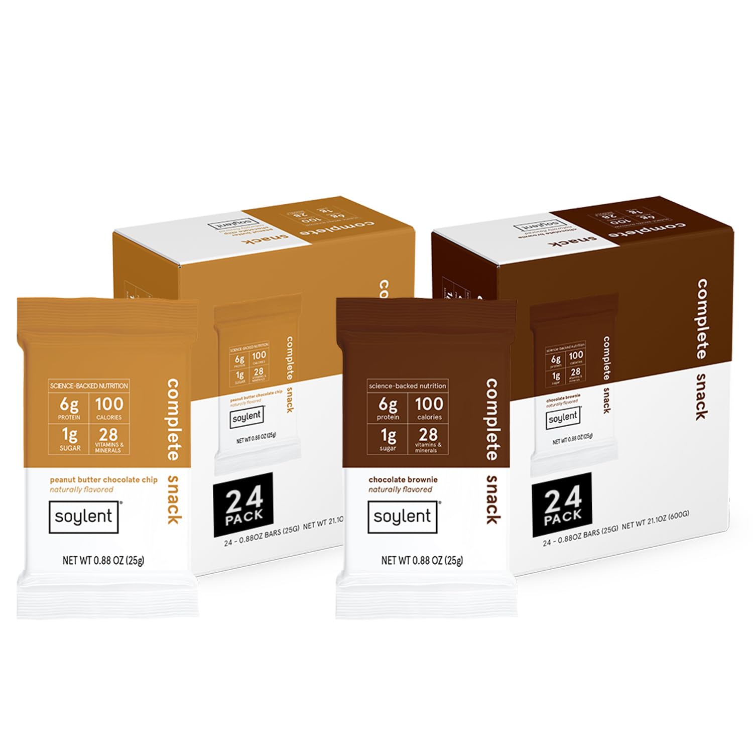 Soylent Squared Bar Bundle - 24 Peanut Butter Chocolate Chip And 24 Chocolate Brownie Mini Snack Bars