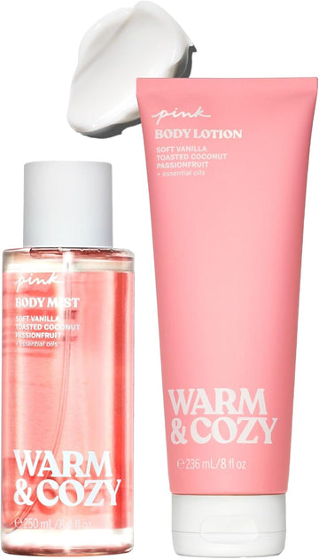 Victoria Secret Pink Warm And Cozy Scented Mist And Lotion Set (2Pc) - 8.4 Fl Oz & 8 Fl Oz