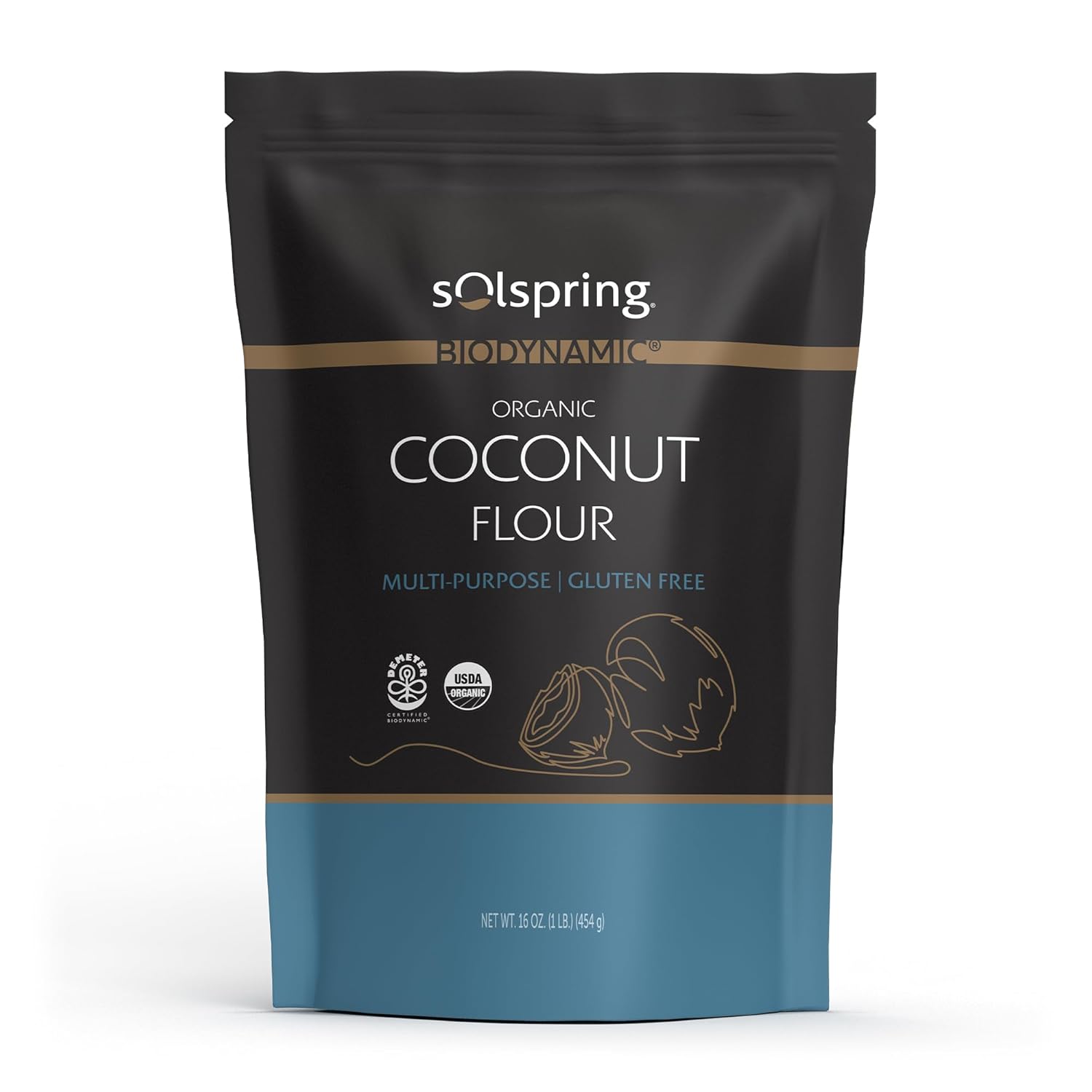 Solspring Biodynamic Organic Coconut Flour, 16 Oz. (454 G), Multi-Purpose, Gluten Free, Certified Usda Organic, Regenerative, Vegan, Soy Free, Dr. Mercola