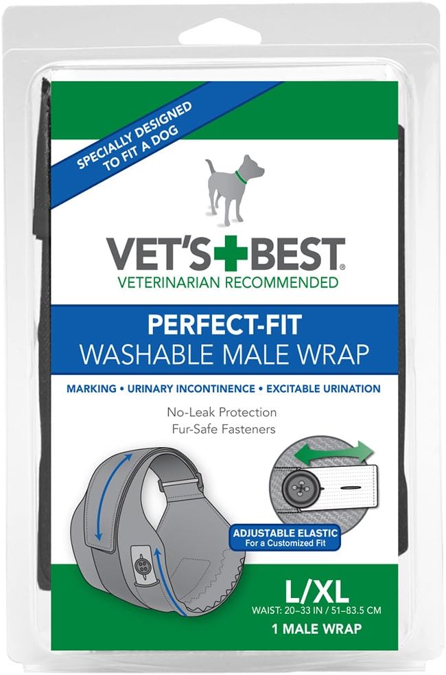 Vet's Washable Male Dog Diapers | Absorbent Male Wraps with Leak Protection | Excitable Urination, Incontinence, or Male Marking |1 x Diaper per Pack?3165810421
