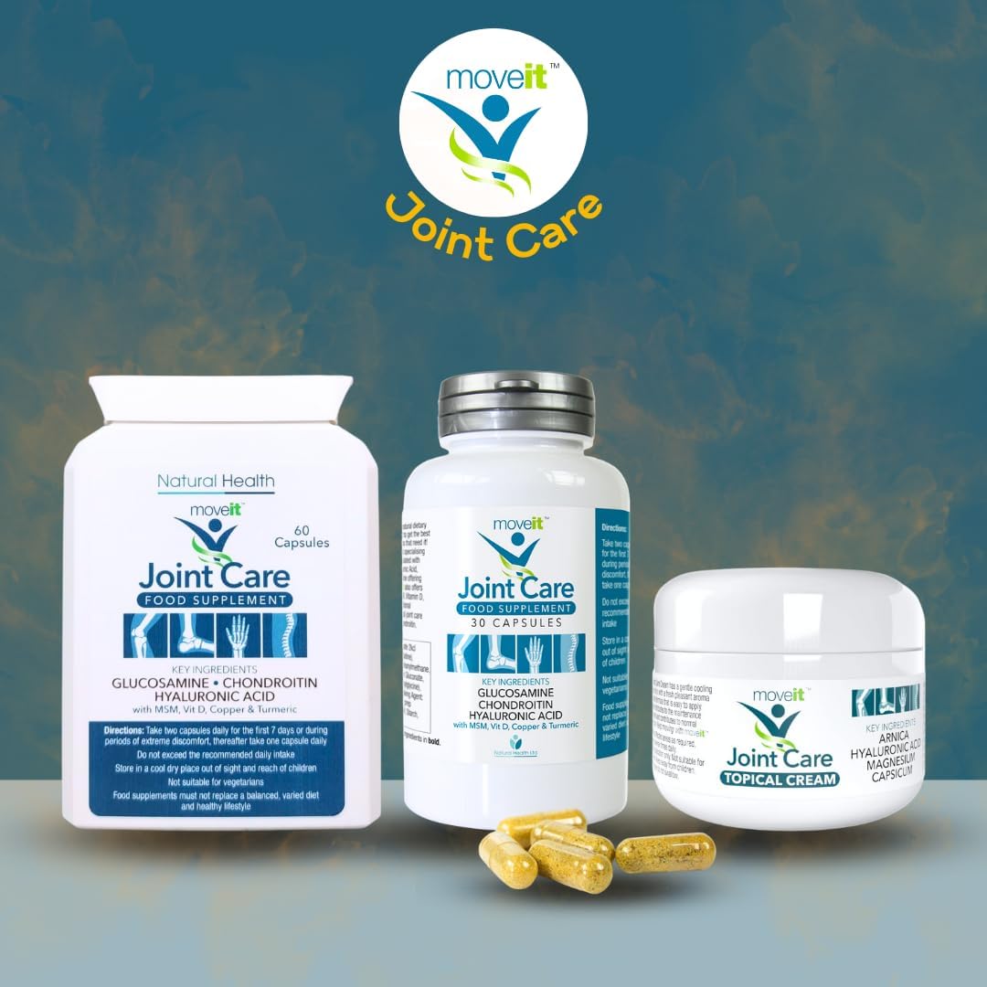 Moveit Joint Care Supplement – 60 Capsules | Glucosamine, Chondroitin, MSM, Turmeric, Hyaluronic Acid, Vitamin D & Copper | Bone & Muscle Support for Mobility, Flexibility & Comfort - 2 Month Supply : Amazon.co.uk: Health & Personal Care