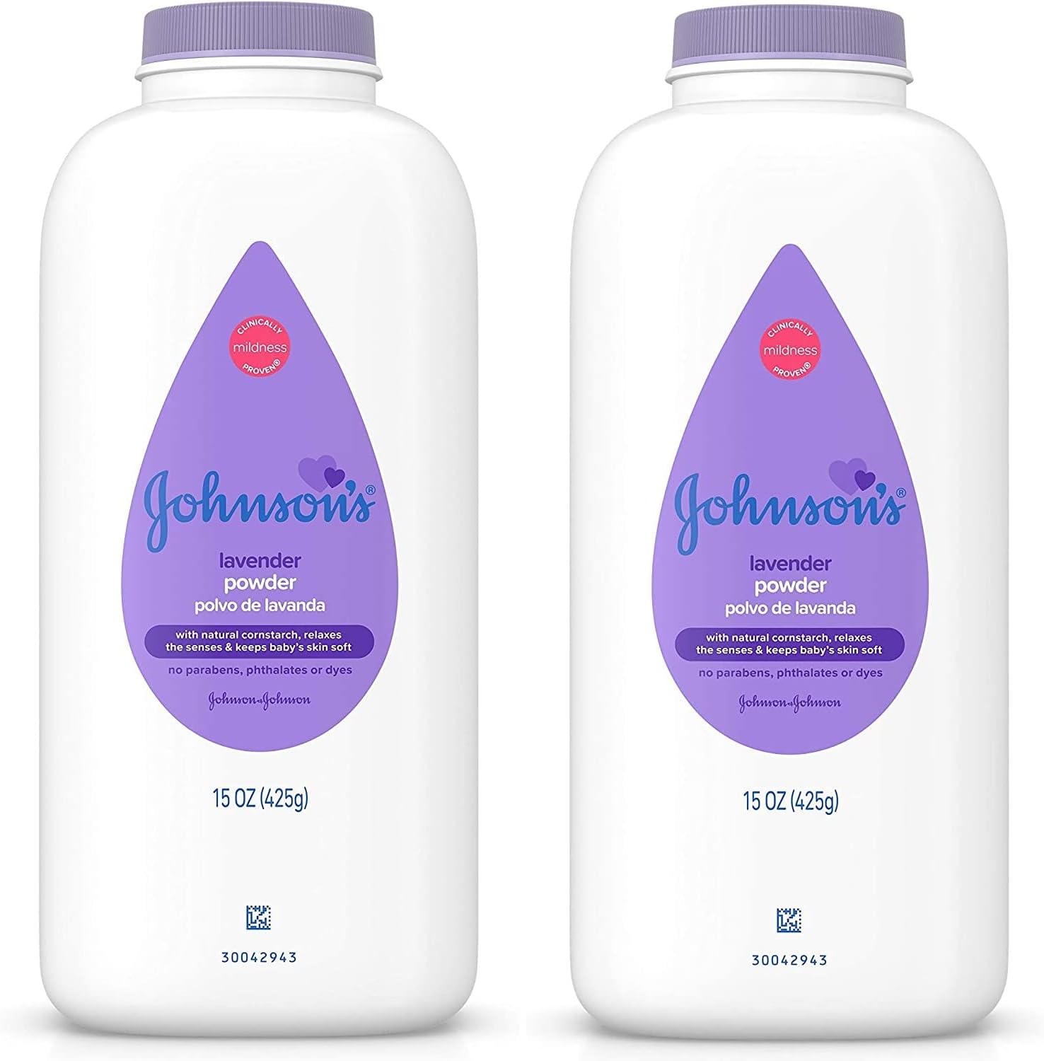 Johnson'S Lavender Baby Powder With Naturally Derived Cornstarch, Hypoallergenic And Paraben Free, 15 Oz (Pack Of 2)