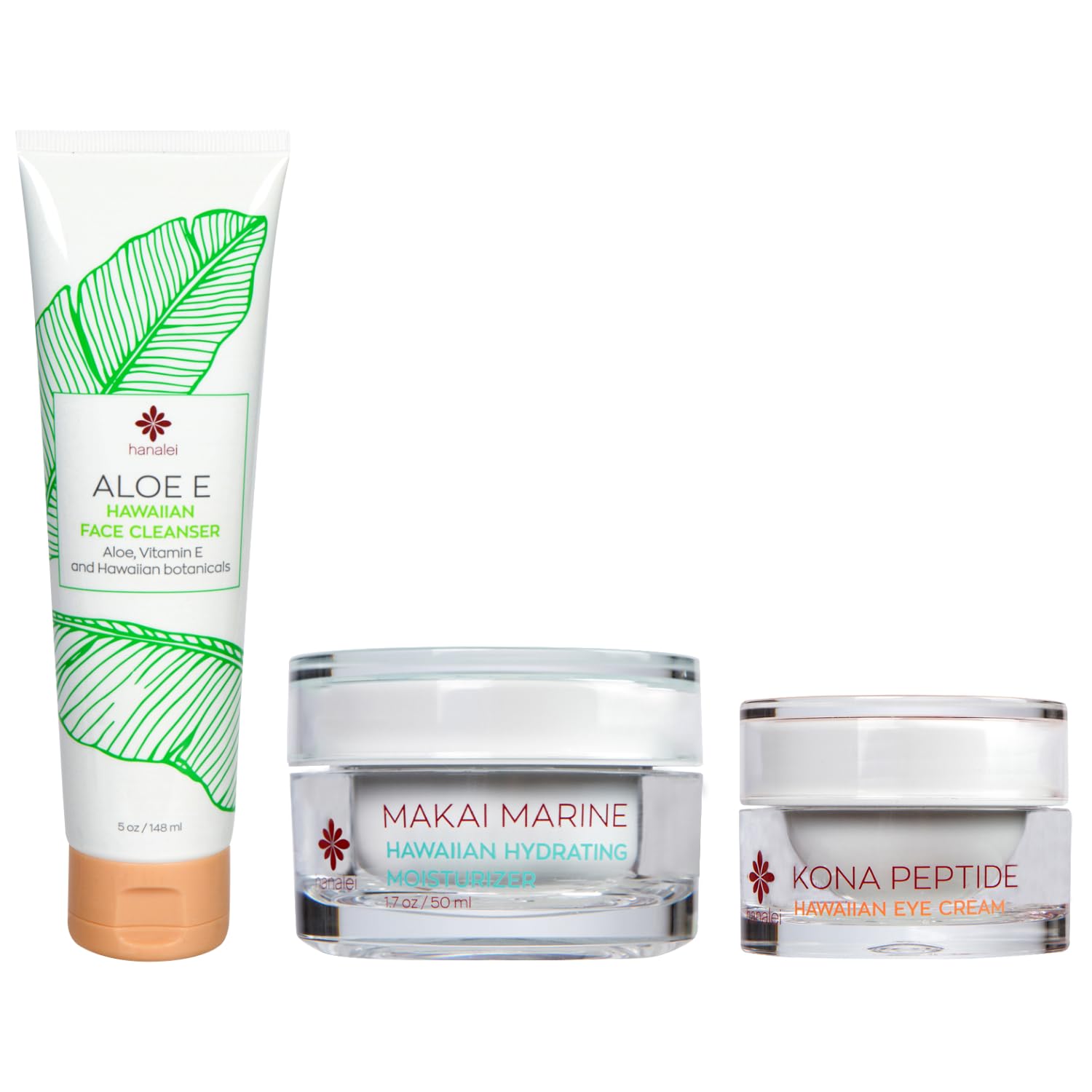 Hanalei Vegan And Cruelty-Free Skincare Set Made With Hawaiian Botanicals - Gentle Face Wash, Face Moisturizer, And Eye Cream For All Skin Types