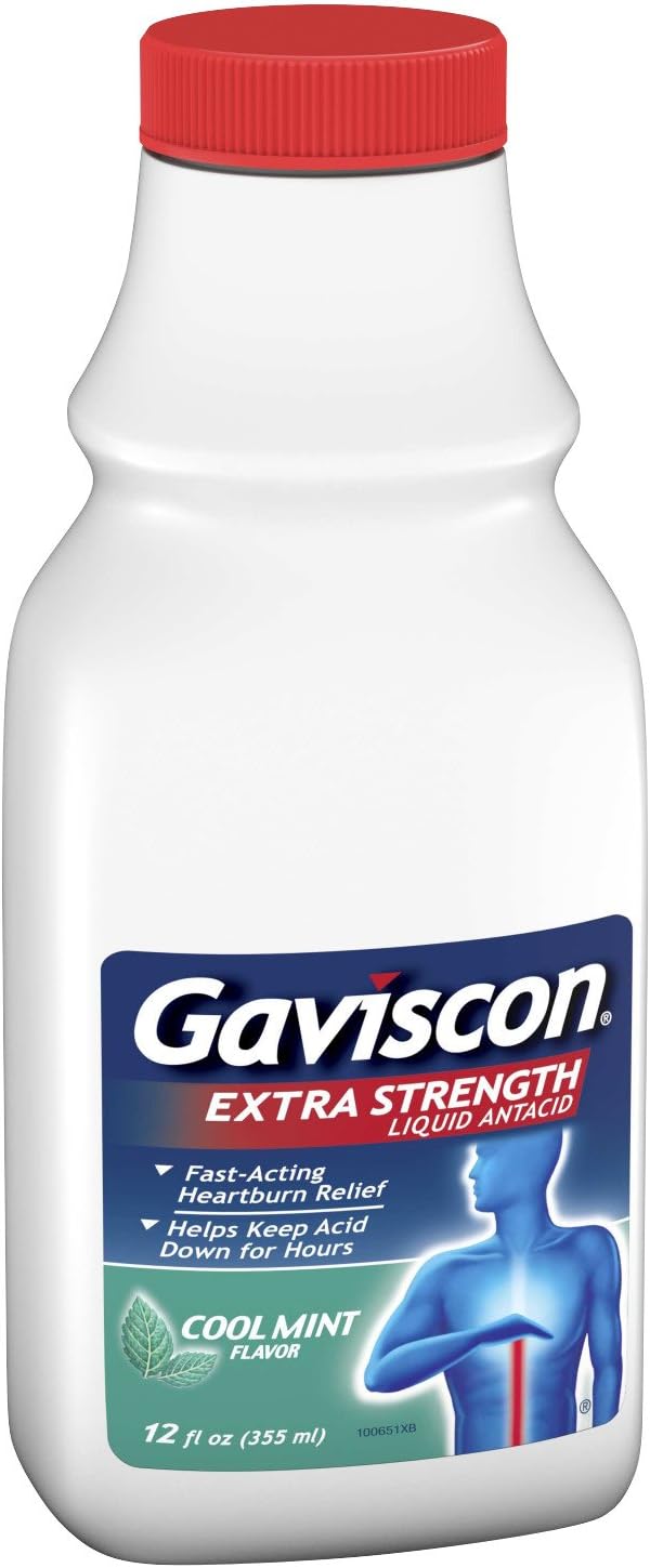 Gaviscon Extra Strength Cool Mint Liquid Antacid For Fast-Acting Heartburn Relief, 12 Ounces : Health & Household