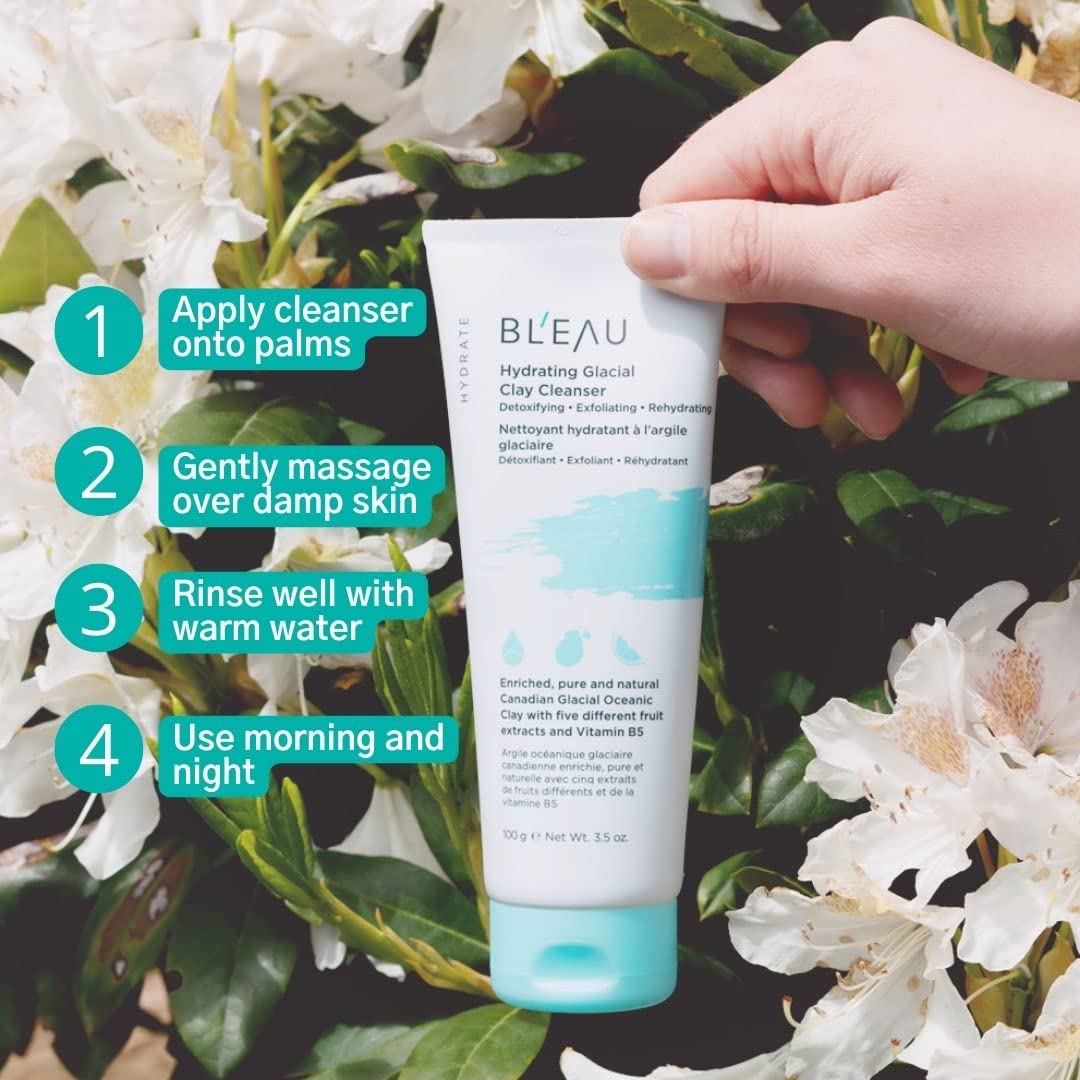 Bl'Eau Hydrating Glacial Clay Cleanser Detoxify Exfoliate Rehydrate Glacial Oceanic Clay And 5 Fruits Extracts To Deep Cleanse And Soothe Skin, Cream To Foam Texture, Cooling And Hydrating Skin Feel (100 G (3.5 Oz.)) : Beauty & Personal Care