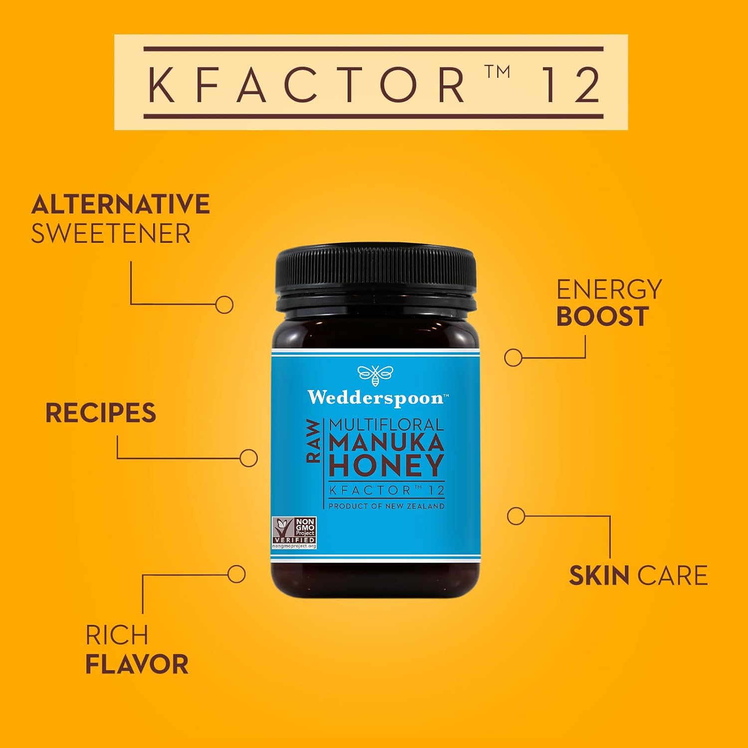 Wedderspoon Raw Premium Manuka Honey, Kfactor 12, 17.6 Oz, Unpasteurized, Genuine New Zealand Honey, Non-Gmo Superfood, Traceable From Our Hives To Your Home