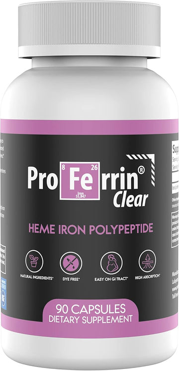 Proferrin Clear Heme Iron Supplement, 90 Capsules- Superior Absorption, Easy On The Gut, Natural, Made In The Us