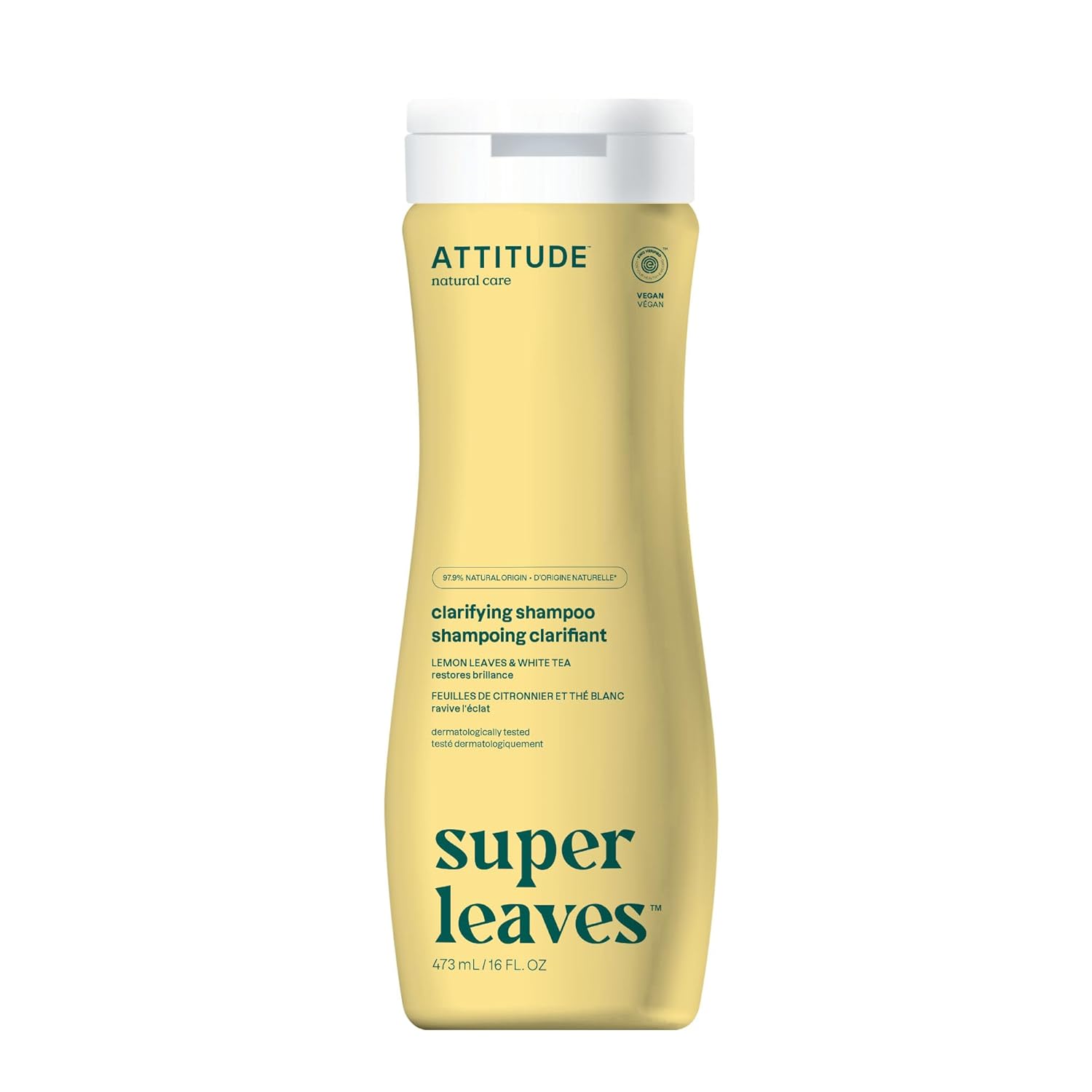 Attitude Clarifying Hair Shampoo, Ewg Verified, Restores Shine, Naturally Derived Ingredients, Vegan And Plant Based, Lemon Leaves And White Tea, 16 Fl Oz