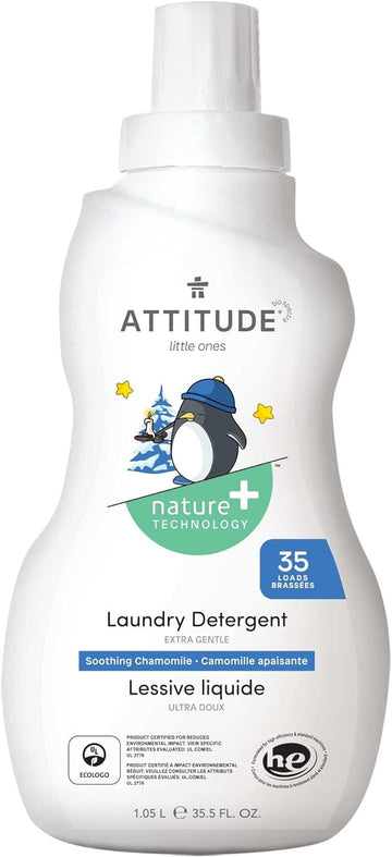 ATTITUDE Baby Laundry Detergent Liquid, EWG Verified, Safe for Baby Clothes, Infant and Newborn, Vegan and Naturally Derived Washing Soap, HE Compatible, Soothing Chamomile, 35 Loads, 35.5 Fl Oz