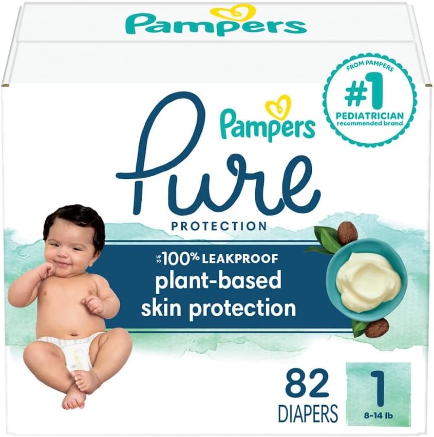 Pampers Pure Protection Diapers - Size 1, 82 Count, Hypoallergenic Premium Disposable Baby Diapers