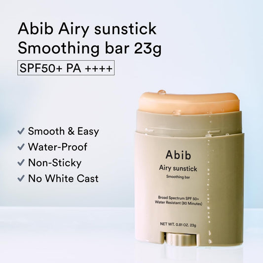 Abib Airy Sunstick Smoothing Bar SPF50 | Non-Sticky Matte Finish Sun Protection for Face and Body, Long-lasting Korean Sun Stick