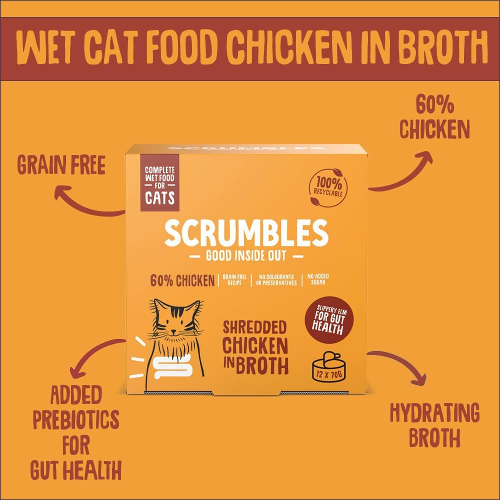 Scrumbles Natural Wet Cat Food, Shredded Chicken in Broth 12x 70g :Pet Supplies