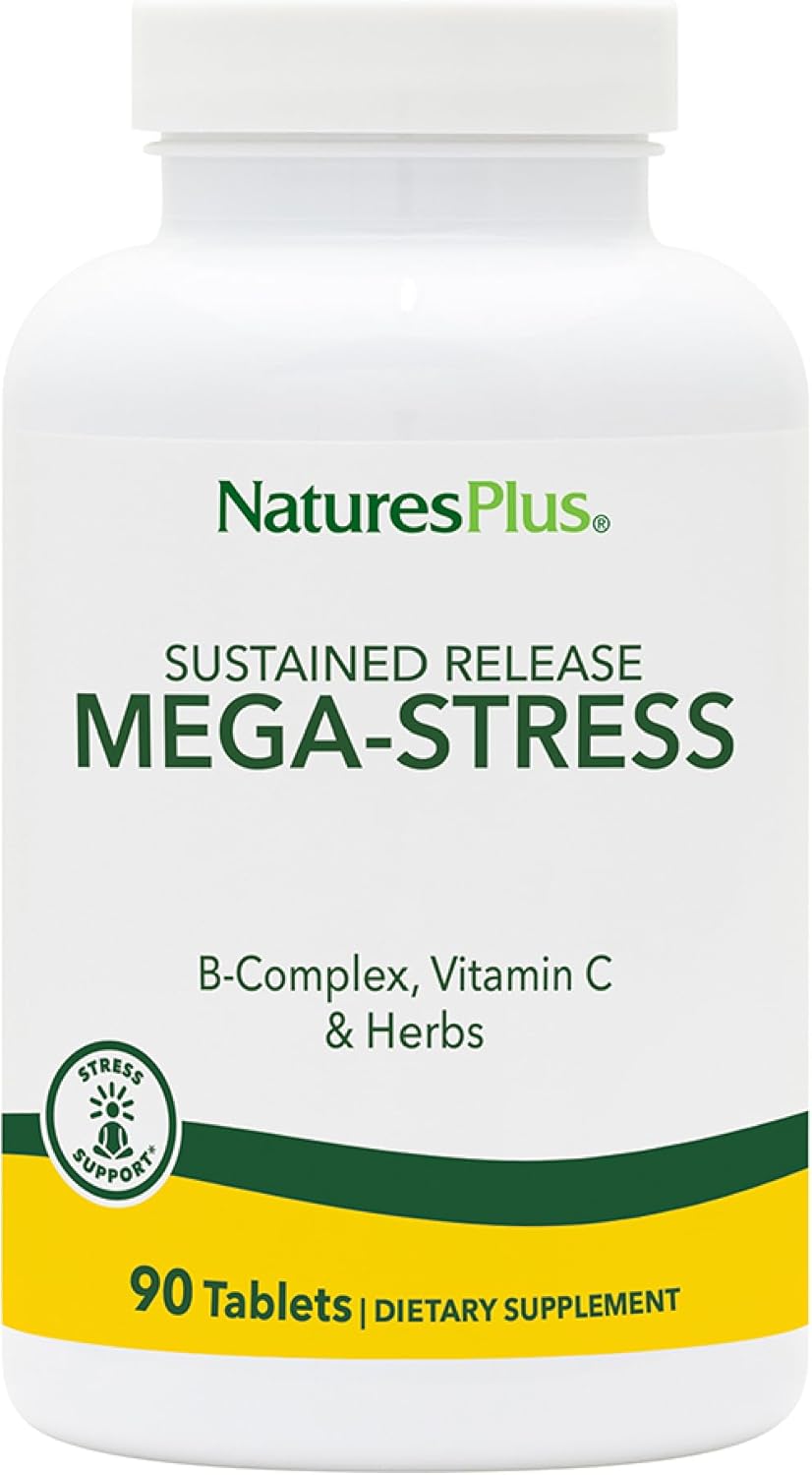 Naturesplus Mega-Stress Complex, Sustained Release - 90 Vegetarian Tablets - B Complex, Vitamin C Supplement, Chamomile & Herbs - Gluten-Free - 90 Servings