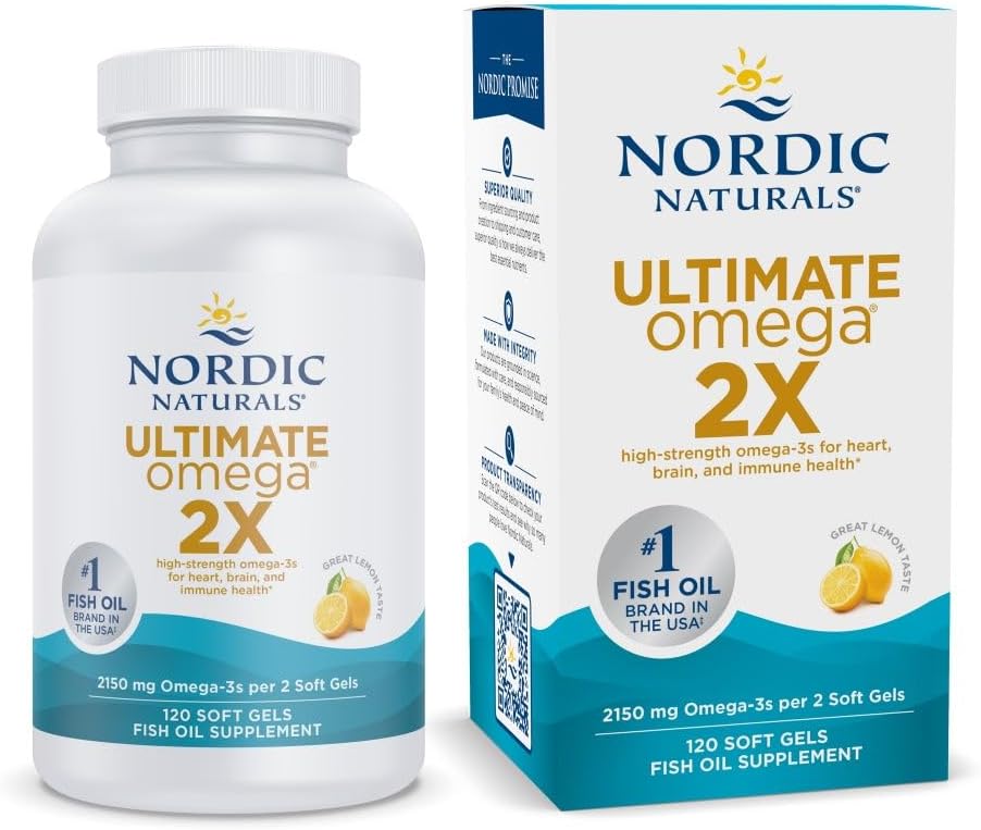 Nordic Naturals Ultimate Omega 2X, Lemon Flavor - 120 Soft Gels - 2150 Mg Omega-3 - High-Potency Omega-3 Fish Oil With Epa & Dha - Promotes Brain & Heart Health - Non-Gmo - 60 Servings