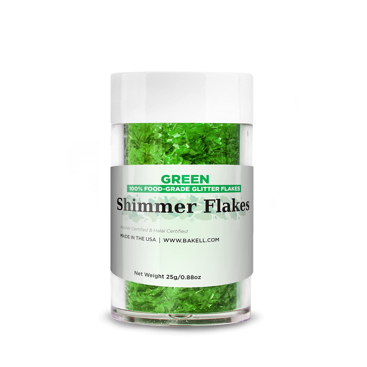Bakell Edible Glitter Flakes | Vegan Green Edible Shimmer Flakes | Kosher Certified | Halal Certified | 100% Edible & Food Grade | Cakes, Cupcakes, Decoration (Green, 25G)
