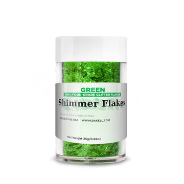 Bakell Edible Glitter Flakes | Vegan Green Edible Shimmer Flakes | Kosher Certified | Halal Certified | 100% Edible & Food Grade | Cakes, Cupcakes, Decoration (Green, 25G)
