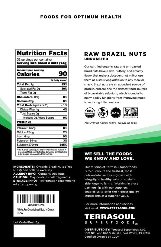 Terrasoul Superfoods Organic Brazil Nuts 3Lb Bundle (3-1Lb Resealable Packages)