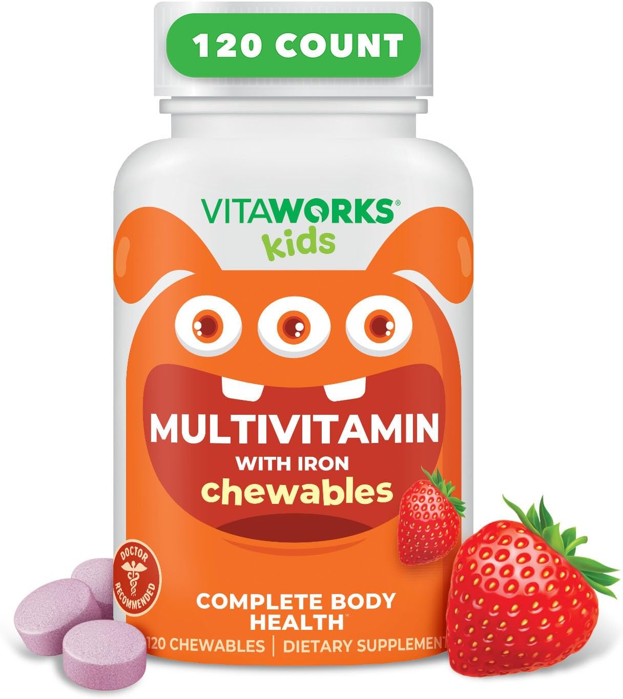 Kids Multivitamin With Iron & Minerals Chewable Tablets - Mixed Fruit Flavor - Vegetarian, Gmo-Free, Nut Free - Dietary Supplement - Digestive Support For Children - 120 Chewables"