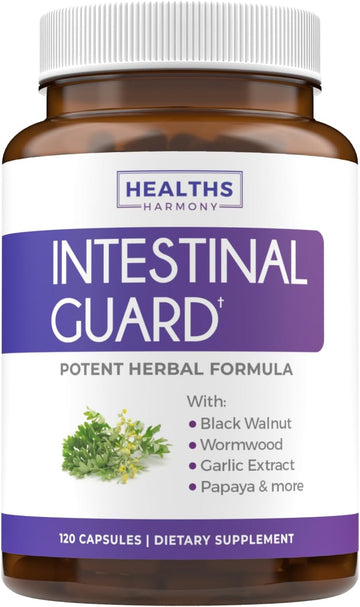 Intestinal Guard (Non-GMO) Maintain Intestinal Health - Potent Natural Formula with Wormwood, Black Walnut, Goldenseal, Pau D'Arco, Clove, Garlic, More - All In One Supplement -120 Capsules (No Pills)