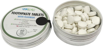 Livecoco Toothpaste Tablets With Fluoride, Teeth Whitening Tabs For Clean Teeth And Fresh Breath, Vegan And Travel Friendly, Peppermint Flavour, 60 Tabs