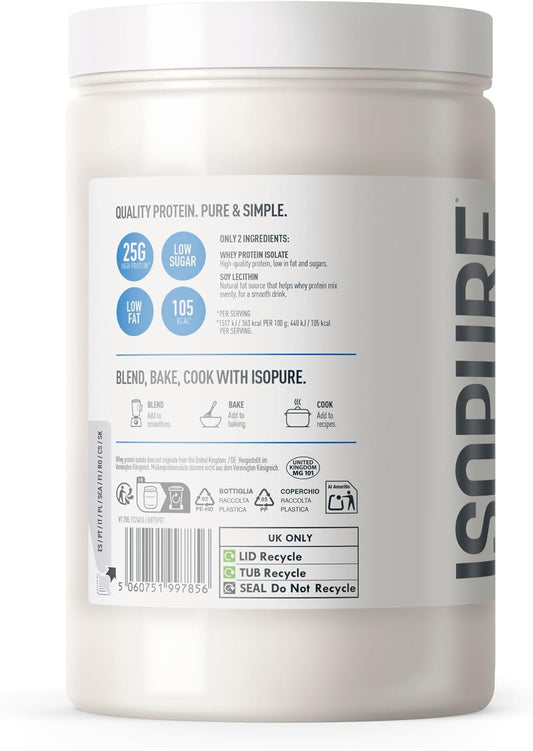Isopure Unflavoured Whey Protein Isolate Powder, High In Protein With 25 G Per Serve, Low In Sugar, No Artificial Flavours Or Sweeteners, Made With Only 2 Ingredients, 435 G
